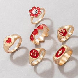 Arihant Jewellery For Women Gold Plated Red Rings Set of 6