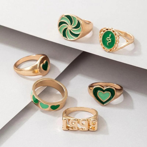 Arihant Jewellery For Women Gold Plated Green Rings Set of 6