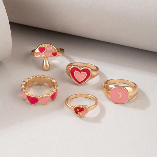 Arihant Jewellery For Women Gold Plated Pink Rings Set of 5