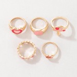 Arihant Jewellery For Women Gold Plated Pink Rings Set of 5
