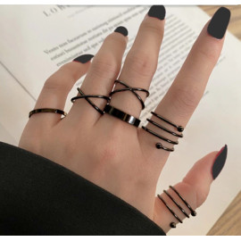 Arihant Jewellery For Women Silver Plated Black-Toned  Rings Set of 6