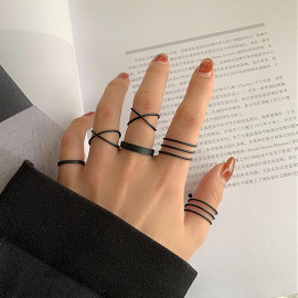 Arihant Jewellery For Women Silver Plated Black-Toned  Rings Set of 6