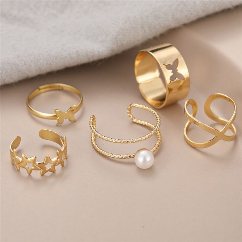 Arihant Jewellery For Women Gold Plated Gold-Toned  Rings Set of 5