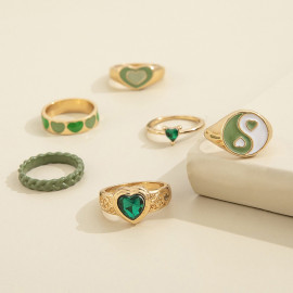 Arihant Jewellery For Women Gold Plated Green Stackable Rings Set of 6