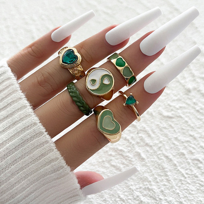 Arihant Jewellery For Women Gold Plated Green Stackable Rings Set of 6