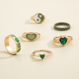Arihant Jewellery For Women Gold Plated Green Stackable Rings Set of 6