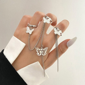 Arihant Jewellery For Women Silver Plated Silver Toned Butterfly Inspired Chain Rings Set