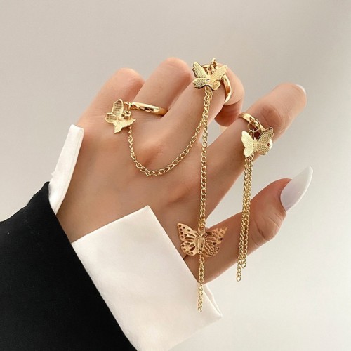 Arihant Jewellery For Women Gold Plated Gold Toned Butterfly Inspired Chain Rings Set