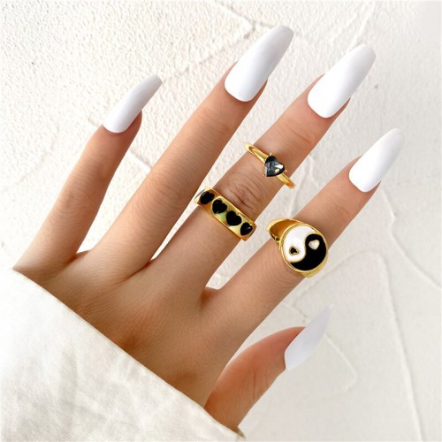 Arihant Jewellery For Women Black Gold Plated Yin-Yang inspired Stackable Rings Set of 3