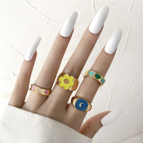 Arihant Jewellery For Women Gold Plated Multicolor Contemporary Stackable Rings Set of 4