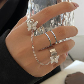Arihant Jewellery For Women Silver Plated Butterfly inspired Contemporary Chain Ring Set