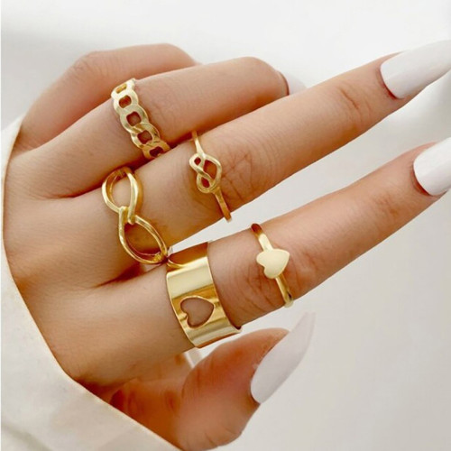 Arihant Jewellery For Women Hearts inspired Gold Plated Adjustable Rings Set of 5