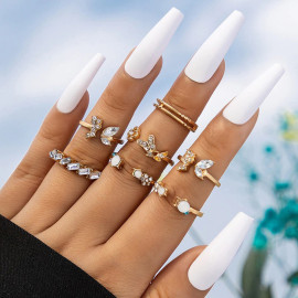 Arihant Gold Plated Stone Studded Contemporary Stackable Rings Set of 7