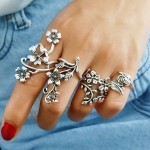 Arihant Silver Plated Floral Contemporary Stackable Rings Set of 4