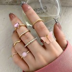 Arihant Gold Plated Pink Stone Studded Butterfly Stackable Rings Set of 8