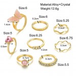 Arihant Gold Plated Pink Stone Studded Butterfly Stackable Rings Set of 8