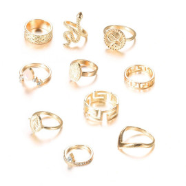 Arihant Gold Plated Snake inspired Stackable Rings Set of 10