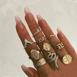 Arihant Gold Plated Snake inspired Stackable Rings Set of 10