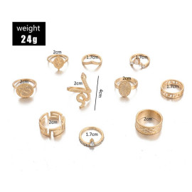 Arihant Gold Plated Snake inspired Stackable Rings Set of 10