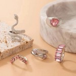 Arihant Silver Plated Pink Stone Studded Heart-Snake inspired Stackable Rings Set of 5