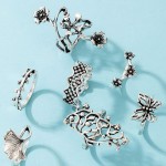 Arihant Silver Plated Floral Contemporary Stackable Rings Set of 7