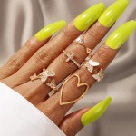 Arihant Gold Plated Contemporary Butterfly-Heart Stackable Rings Set of 5