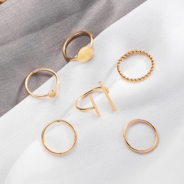 Arihant Gold Plated Gold Toned Contemporary Stackable Rings Set of 6