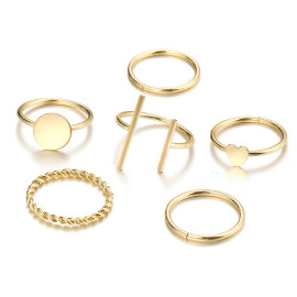 Arihant Gold Plated Gold Toned Contemporary Stackable Rings Set of 6