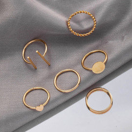 Arihant Gold Plated Gold Toned Contemporary Stackable Rings Set of 6