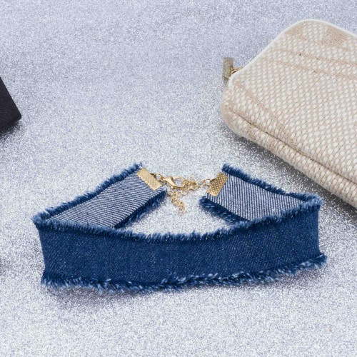 Arihant Denim Fabric Blue Wide Collar Necklace 135...