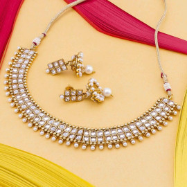 Arihant Golden Copper Plated Pearl Traditional Necklace Set 12430