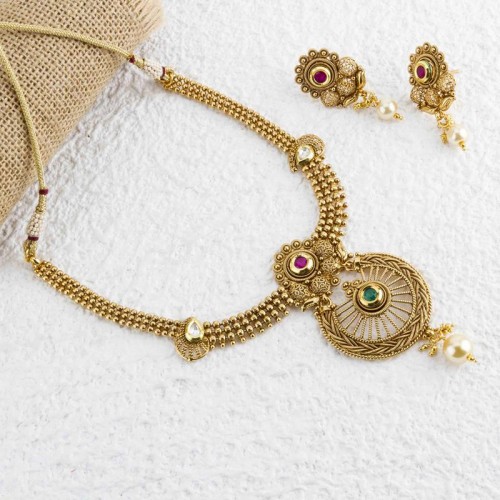 Arihant Pearl Used Ruby Green Antique Necklace Set...