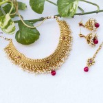 Arihant Ruby-Pearl Antique Necklace Set with Maang Tika 12467