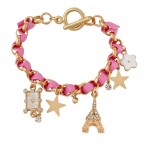 Arihant Gold Plated Pink and White Eiffel theme Charm Bracelet