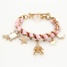 Arihant Gold Plated Pink and White Eiffel theme Charm Bracelet