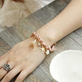 Arihant Gold Plated Pink and White Eiffel theme Charm Bracelet