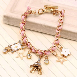 Arihant Gold Plated Pink and White Eiffel theme Charm Bracelet