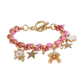 Arihant Gold Plated Pink and White Eiffel theme Charm Bracelet