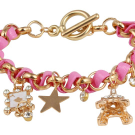 Arihant Gold Plated Pink and White Eiffel theme Charm Bracelet
