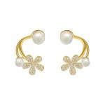 Arihant Gold Plated Korean Floral Pearl Studded Stud Earrings