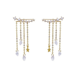 Arihant Gold Plated Gold Toned Contemporary Drop Jacket Earrings