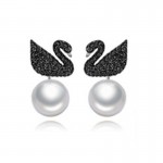 Arihant Gold Plated Black Toned Swan inspired Pearl Drop Earrings