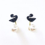 Arihant Gold Plated Black Toned Swan inspired Pearl Drop Earrings