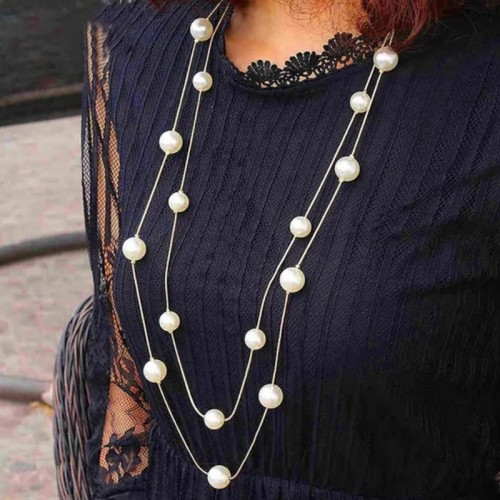 Arihant Gold Plated Pearl Studded Long Layered Nec...