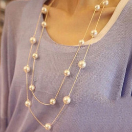 Arihant Gold Plated Pearl Studded Long Layered Necklace