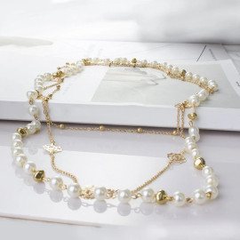 Arihant Gold Plated Pearl Studded Long Floral Layered Necklace