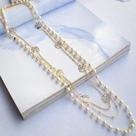 Arihant Gold Plated Pearl Studded Long Floral Layered Necklace