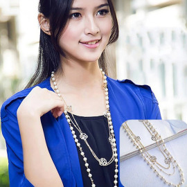 Arihant Gold Plated Pearl Studded Long Floral Layered Necklace