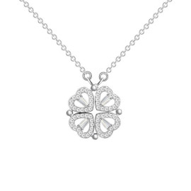 Arihant Four Leaves & Hearts Clover Design Openable Magnet Silver Plated Pendant with Chain