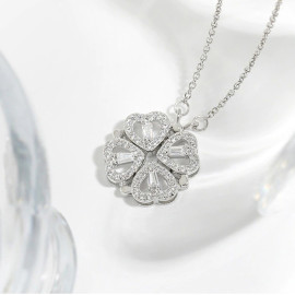 Arihant Four Leaves & Hearts Clover Design Openable Magnet Silver Plated Pendant with Chain